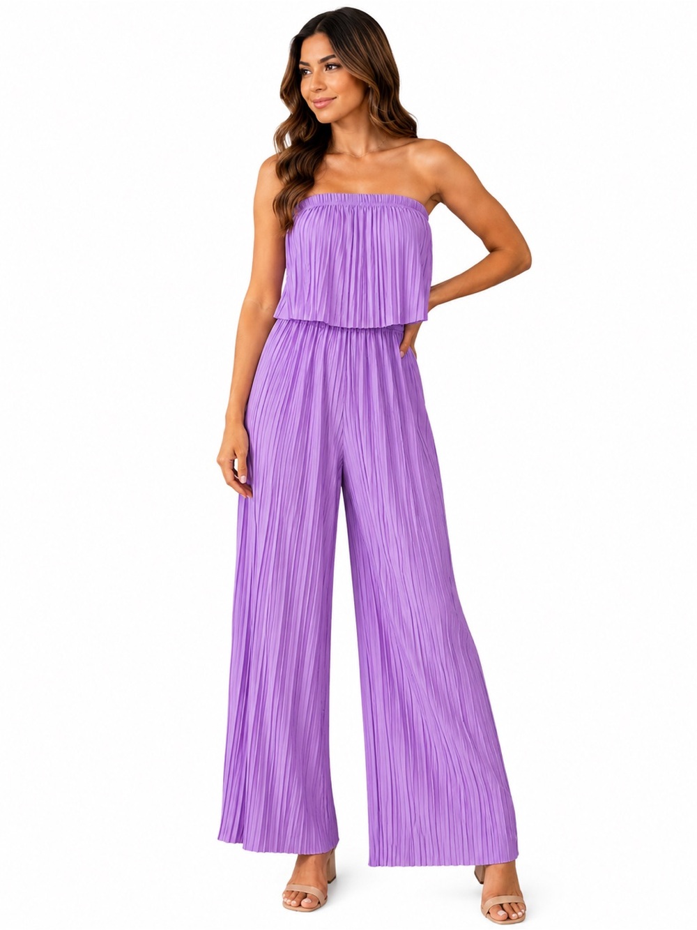 NWT Lavender Pleated Strapless Wide Leg Jumpsuit – Size Medium